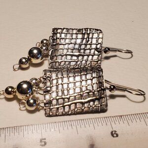 Heavily Embossed Fine Silver Earrings - Handmade with Sterling Silver Dangles